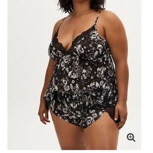 Torrid Black Skull Floral Chiffon/Lace Sleep Set 2